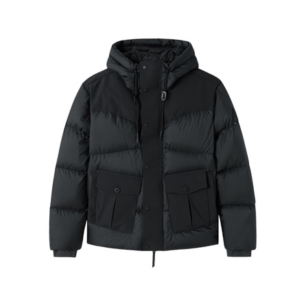 Le Coq Sportif Alpine Series French Rooster Solid Color Warm Hooded Down Jacket Men's Shiny Black