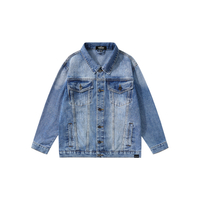 SESAME STREET American Vintage Washed Distressed Simple Loose Fold-Over Collar Casual Couple's Versatile Genderless Hip-Hop Individual Trendy Fashion Denim Jacket Men's синий