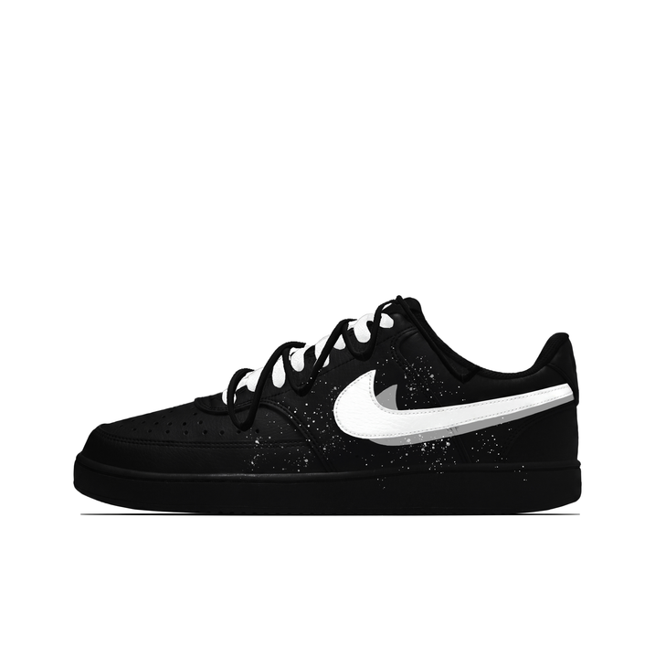 [Custom Sneakers] Nike Court Vision 1 Grey White Starry Sky Gift Bag Edition Campus Retro Niche Black Warrior Splatter Ink Trendy Versatile Casual Comfortable Wear-Resistant Anti-Slip Low-Top Skateboard Shoes Unisex Black White
