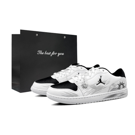[Custom Sneakers] Jordan COURT CONNECT Hand-Painted Graffiti High Street Hip-Hop Preppy Non-Slip Wear-Resistant Breathable Low-Top Skate Shoes Men's Black White