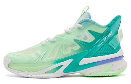 QIAODAN Cushioned Wear Resistant Breathable Mid Top Children's Basketball Shoes White Green Teenagers