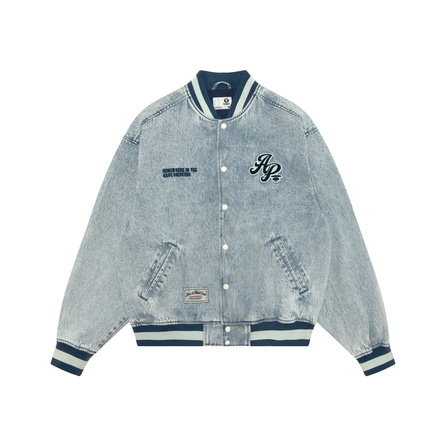 Aape SS26 Ape Graphic Letter Embroidery Washed Denim Baseball Jacket Men's