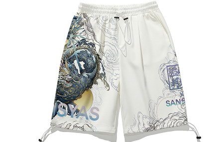 Kimura Sansha x Serene Mind Collaboration Zodiac Print Loose Mid-Waist Tie Casual Shorts