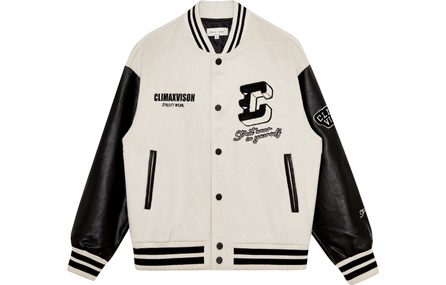 CLIMAX VISION Towel Embroidery Letter Patchwork PU Leather Retro Casual Oversized American Baseball Jacket Unisex