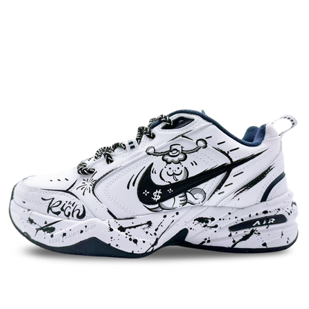 Custom Sneakers Nike Air Monarch 4 Year of the Snake Fortune Snake Wealth Splatter Paint Slip-Resistant Durable Low-Top Dad Shoes Unisex Black White