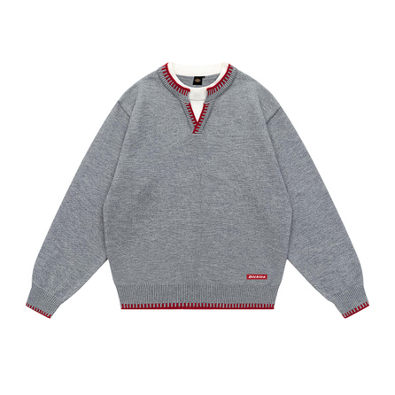 Dickies American Retro Fake Two-Piece Crew Neck High Street Color-Block V-Neck Design Spring Autumn Streetwear Lazy Style Base Layer Commute Daily Comfortable Couple Sweater
