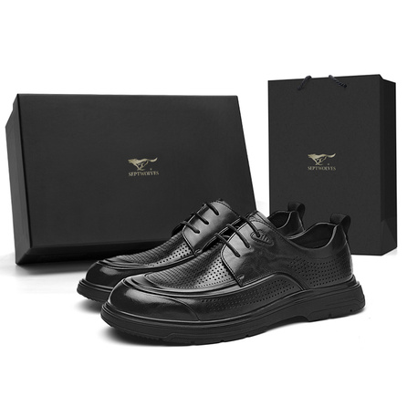 Septwolves Men's Black Casual Shoes Made from Top-Grain Leather