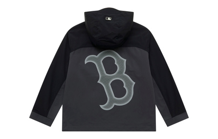 MLB Boston Red Sox Basic Series 25FW Water-Repellent Fashion Versatile Trendy Casual Outdoor Sports Comfort Back Large Logo Hooded Drawstring High Neck Color Block Windbreaker Unisex