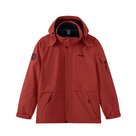 Jeep Solid Color Mountain Outdoor Heat Retention Hardcore Storm-Level Windproof Waterproof Wear-Resistant Jacket Hiking Multi-Purpose Fleece Detachable 3-in-1 Mountaineering Jacket Men's
