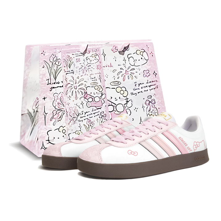 Custom Sneakers adidas VL COURT 2.0 Xingyue Creation Sweet Water Cat Gift Box Fresh Versatile Girly Simple Cute Wear-Resistant Low-Top Sneakers Unisex White Pink