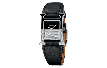 HERMES Heure H Collection Double Jeu Collection Wrist Watch Quartz Movement Cowhide Strap Black Dial Women's Watch