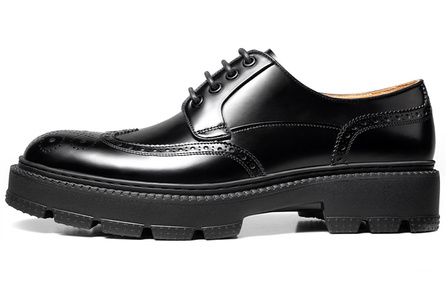 THOM WILLS Business Formal Shiny Derby Shoes Thick Sole Height-Increasing Brogue Casual Shoes Men's Black