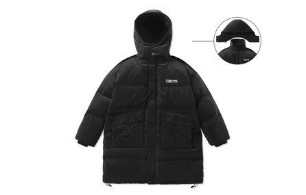 LAMLICKA Little Devil Letter Print Mid-Length Detachable Hood Loose Puffer Down Jacket Black