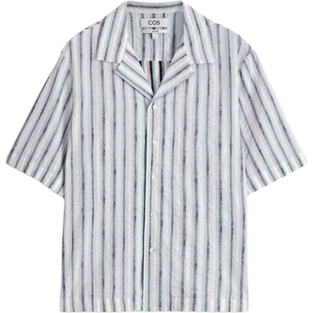 COS Men's Striped Short Sleeve Shirt with Cuban Collar