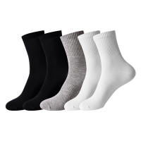 MIIOW Basic Versatile Series Casual Home Light Sport 7A Antibacterial Breathable Moisture-Wicking Anti-Slip Simple Black White Gray Three-Color Pure Cotton Mid-Calf Socks Men's 5-Pack 5 пар (средняя трубка MK001259-2 черных + 2 белых + светло-серый)