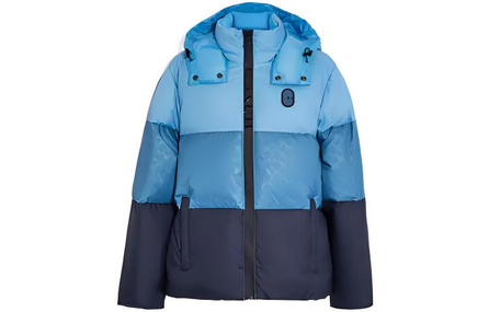 COACH Colorblock Print Warm Hooded Loose Long-Sleeve Zip Puffer Jacket Men's Mixed Blue