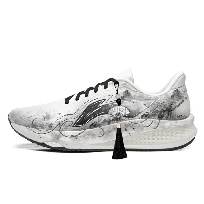 Custom SneakersLiNing Men's Low-Top Running Shoes Black/Grey with Ink Wash Design