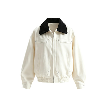 MostwantedLab Vintage American Barn Style Color-Block Lapel Design Jacket Autumn Winter Casual Color-Block High-Street Loose Short Baseball Uniform Top Relaxed Slimming Daily Versatile Jacket Unisex