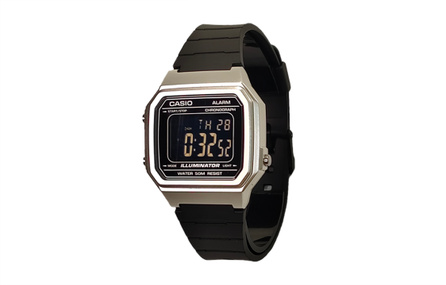 Custom Watch CASIO Modified Series W-217HM-7B Silver Bezel Square Screen Quartz Movement Resin Strap Men's Black Dial