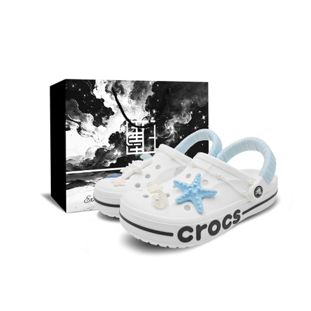 [Custom] Crocs Bayaband Clog Sea Salt Summer-BOX Gift Bag Slip-On Sweet Girl Youthful Outing Fashion Beach Vacation Outdoor Trendy Lightweight Anti-Slip Clog Unisex Blue White