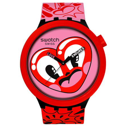 SWATCH BREAK FREE Series Quartz Movement 30m Water Resistant Men's Watch Swiss Made 47mm Red Dial Bio-Sourced Material Case Silicone Strap