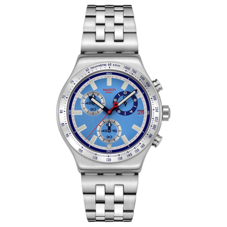 SWATCH Swatch Essentials Series Quartz Movement 30m Water Resistant Unisex Swiss Watch 43mm Blue Dial Stainless Steel Strap