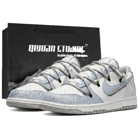 Custom SneakersNike Big Sea Salt Ice Crushed Cow Split Leather Synthetic Leather Simple Versatile Youth Campus Hand-Painted Splatter Trendy Hip-Hop Graffiti Wear-Resistant Low-Top Skate Shoes Unisex Gray Blue Gift Bag