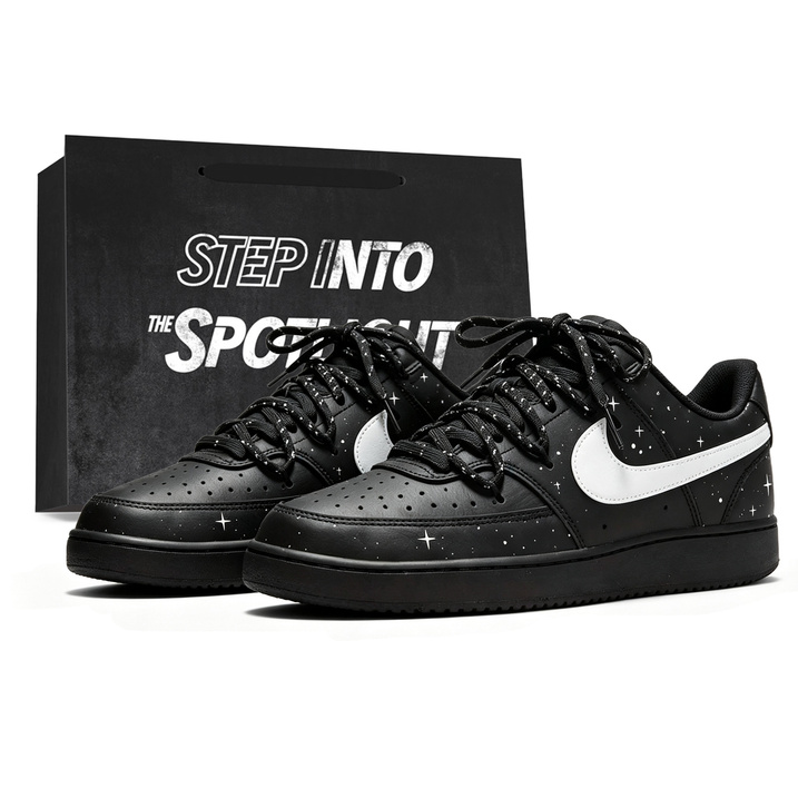 Custom Sneakers Nike Court Vision Dark Night Starry Sky Gift Bag Edition Breathable Niche Premium Trendy Versatile Campus Couple's Wear-Resistant Low-Top Skate Shoes Unisex