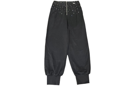 TCH Hot-Fix Rhinestone Loose-Fit Cuffed Casual Pants Unisex Black