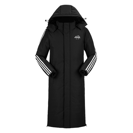 Jeep Jeep Solid Color Outdoor Rock Climbing Commute Trendy Jacket Over-Knee Thickened Long Sleeve Cold-Proof Windproof Comfortable Warm Letter Logo Print Mid-Length Casual Hooded Padded Jacket Unisex
