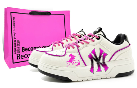Custom Sneakers MLB Chunky Liner PU Geometric Cloud Shape Lava Horse Commute Fashion Daily Versatile Special Gift Bag Wear-Resistant Low-Top Skate Shoes Unisex Rose Red