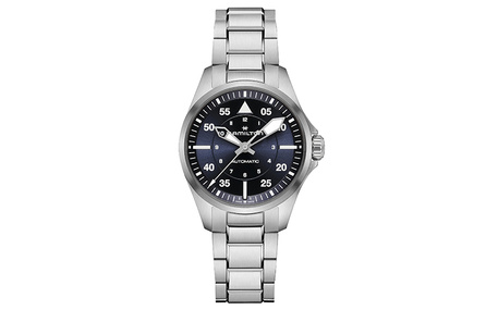 HAMILTON Khaki Pilot Series Automatic Mechanical Movement Water-Resistant Unisex Swiss Watch 36 Blue Dial Stainless Steel Case & Bracelet