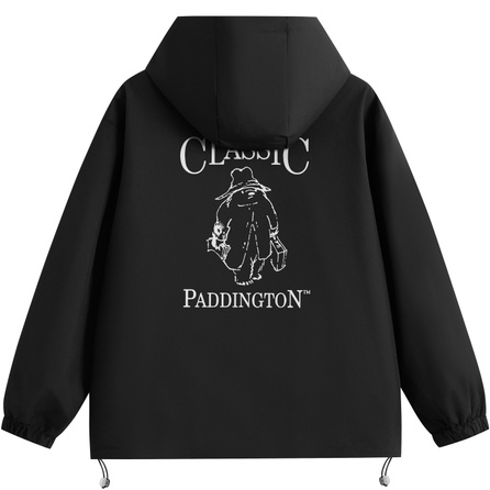 Paddington Bear Print Casual Trendy Versatile Retro Windproof Loose Fit Hooded Jacket