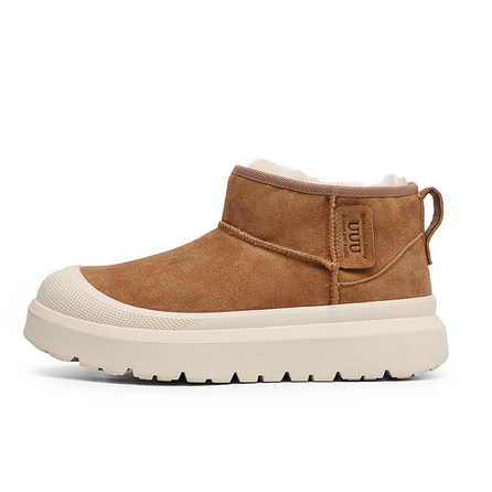 Angelmix Warm Wear-Resistant Fashion Trendy Comfortable 4cm Platform Short Snow Boots Unisex Beige Brown