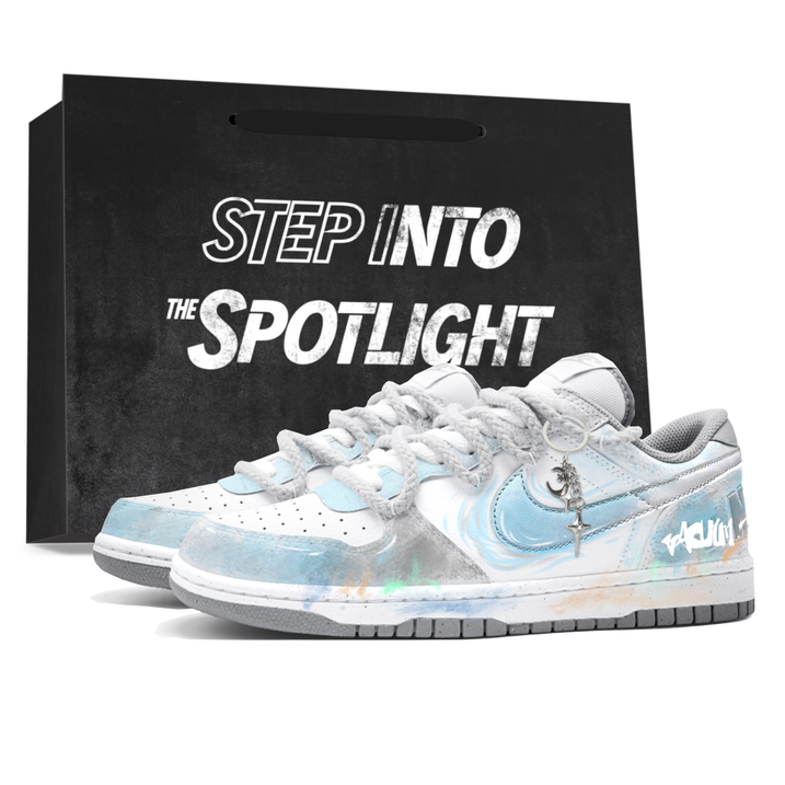 [Custom Sneakers] Nike Big Low Gift Bag Edition Guomei Design Collegiate Premium Niche Fashion Trendy Commute Versatile Outfit Essential Wear-Resistant Breathable Non-Slip Low-Top Skate Shoes Unisex Retro Blue Gray