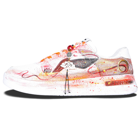 LiNing 'Floating Boat' Custom Sneakers Ink Splash Dye Minimalist Classic Casual Shock-Absorbing Wear-Resistant Breathable Low-Top Skate Shoes Unisex Crimson Red