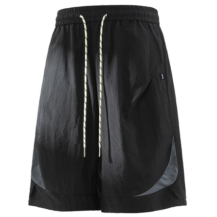 Jeep Ice Oxygen Bar Lightweight Cool Feeling Ice Silk Sweat-Absorbent Breathable Cool Skin-Friendly Soft Comfortable Outdoor Sports Running Hiking Loose Versatile Elastic Waist Drawstring Pleated Design Niche Vintage High Street Casual Five-Inch Shorts Un