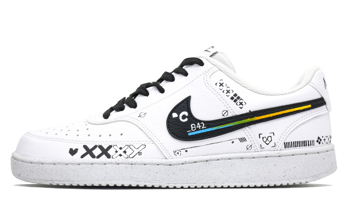 [Custom Sneakers] Nike Court Vision Low CSgo Print Collection 1.0 Hand-Painted Techwear Futuristic Anti-Slip Cushioning Lightweight Low-Top Sneakers Unisex Black White