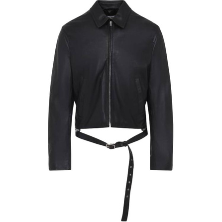 Acne Studios Solid Color Detachable Belt Long Sleeve Leather Jacket Men's