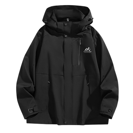 Warrior American Retro Softshell Mountain Print Waterproof Windproof Fleece-Lined Hooded Jacket Unisex