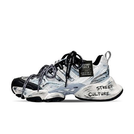 Custom Sneakersadidas XLG Ink Ruins Wave Walk Mottled Distressed Smudged Texture Ruins Vintage Trendy Cool Versatile Youth Fashion Shock-Absorbing Height-Boosting Anti-Slip Low-Top Running Shoes Unisex