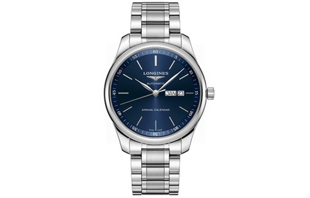 LONGINES Master Collection Automatic Mechanical Movement Day-Date Display Men's Watch Swiss Made 42mm Blue Dial Stainless Steel Case Bracelet