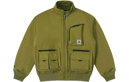 Converse Solid Logo Multi-Pocket Casual Down Jacket Men's Olive Green