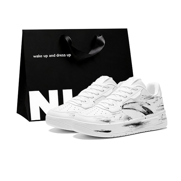 Anta Custom Sneakers Synthetic Leather Mountain Sea Retro Hand-Painted Distressed Versatile High Street Niche Hip-Hop Preppy Wear-Resistant Lightweight Non-Slip Low-Top Skate Shoes Men's