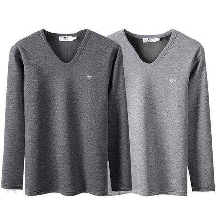 SEPTWOLVES Fleece Lined Thickened Thermal Underwear Invisible V-Neck Base Layer Autumn Winter Thermal Shirt Windproof Single Layer Henley Long Sleeve T-Shirt Top Men's 2-Pack