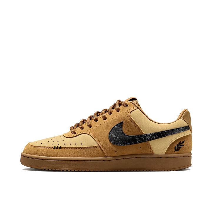 Custom SneakersNike Court Vision Wheat Air Force 1 Vintage Trendy American Street Wheat Ear Graffiti Boyfriend Commute Versatile Height-Boosting Wear-Resistant Non-Slip Low-Top Skate Shoes Unisex Brown
