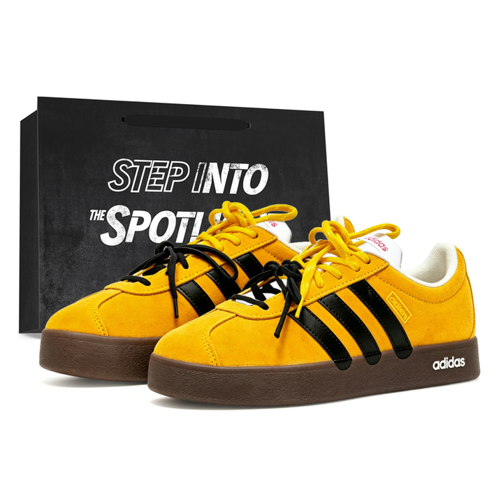 [Custom Sneakers] adidas Vl Court Classic Bruce Lee Colorway Summer Breathable Vintage Deconstructed Low Top German Trainer Shoes Unisex Yellow