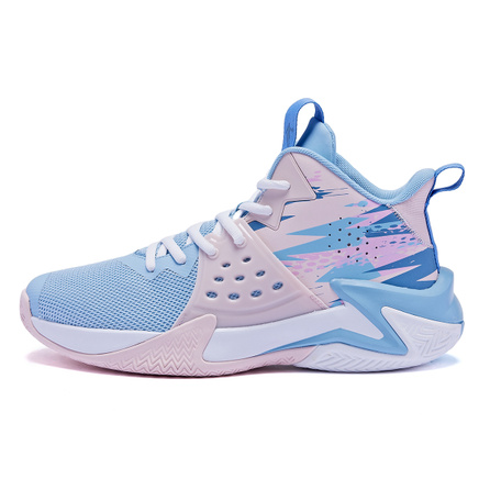 QIAODAN Cushioning Wear-Resistant Mid-Top Basketball Shoes Men's Blue Pink