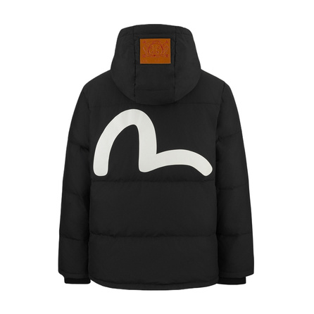 EVISU 2024 Autumn Winter Hooded Seagull Embroidery Down Coat Men's Black