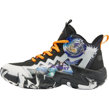Qiaodan Comfortable Game-Ready Slip-Resistant Wear-Resistant Mid-Top Kids Basketball Shoes Black White